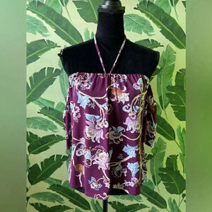White House black market Womens Purple Halter Off shoulder blouse top 4